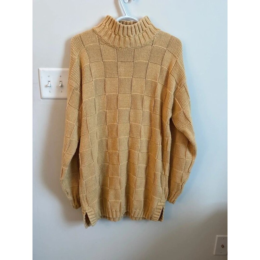 Casual Corner Country Vintage Chunky Cable Knit Sweater Tunic Small Camel